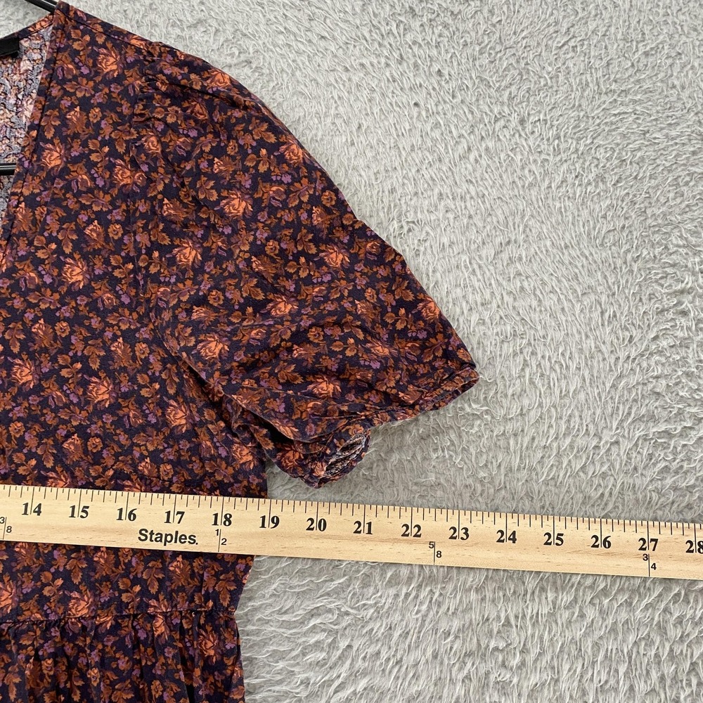 Madewell Midi Dress Womens 6 Rust Floral Square Neck Puff Sleeve Tiered Babydoll - Picture 4 of 13